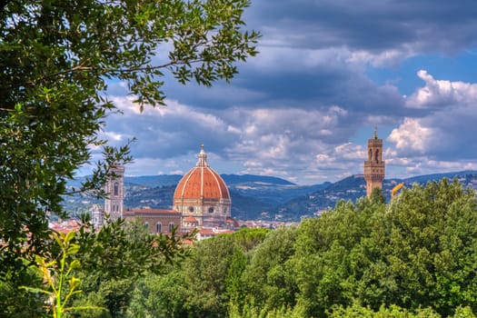 Duomo Santa Maria Del Fiore and tower of Palazzo Vecchio in Florence, Tuscany, Italy