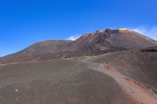 Path around the Mount Etna crater, Sicily, Italy