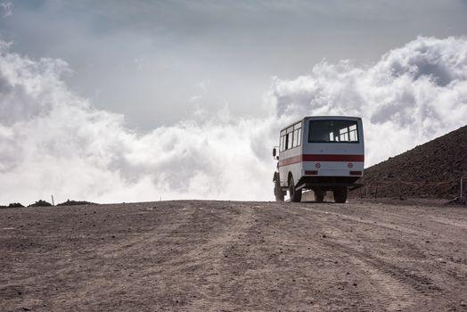 Departing bus from Torre del Filosofo on Mount Etna, Sicily, Italy