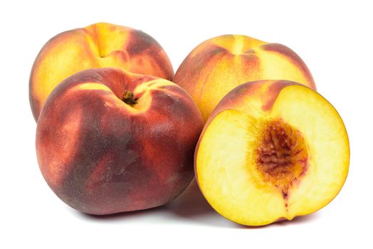 Ripe peaches isolated on white background with clipping path