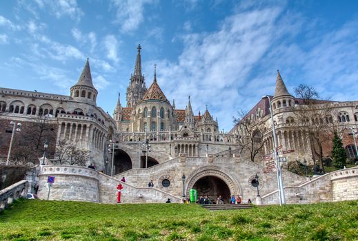 Budapest, Hungary - March 27, 2018: A landscape view of the fisherman's bastion a popular attraction in Budapest, Hungary.