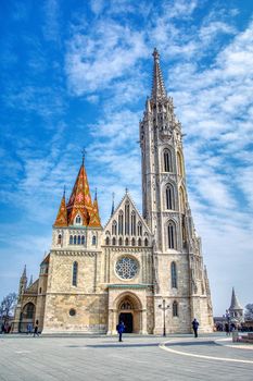 Budapest, Hungary - March 27, 2018: Matthias Church in Budapest, Hungary. The building was constructed in the florid late Gothic style in the second half of the 14th century.