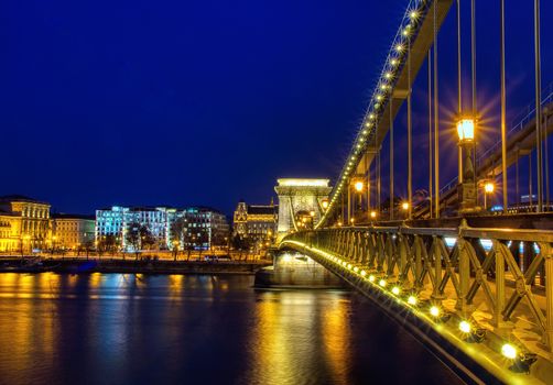 Szechenyi Chain bridge over Danube river, Budapest city, Hungary.