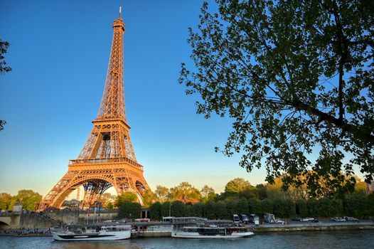 The Eiffel Tower across the River Seine in Paris, France.