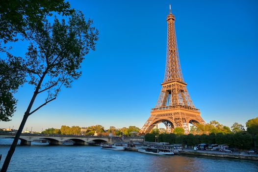 The Eiffel Tower across the River Seine in Paris, France.