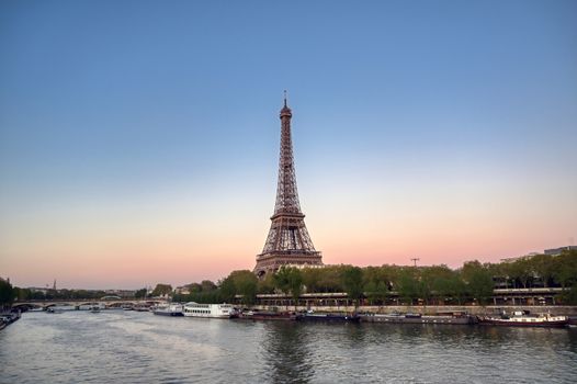 The Eiffel Tower across the River Seine in Paris, France.