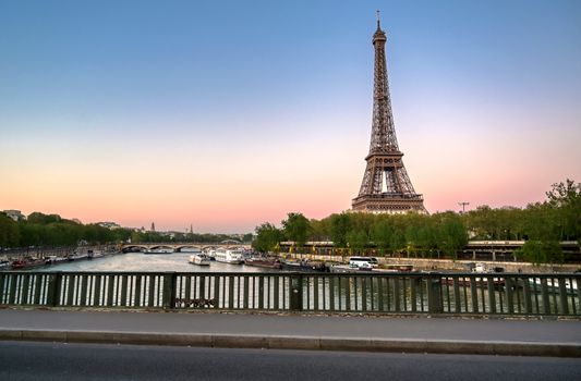 The Eiffel Tower across the River Seine in Paris, France.