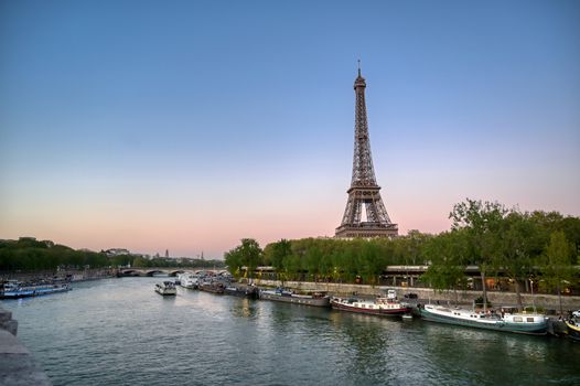 The Eiffel Tower across the River Seine in Paris, France.