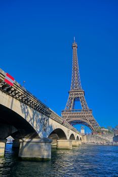 A view of the Eiffel Tower in Paris, France.