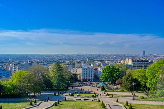 A view of Paris, France from the Montmartre district.
