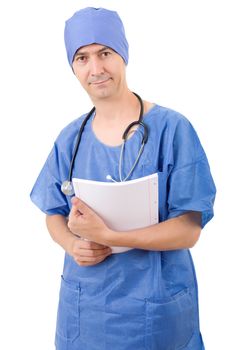 happy male doctor, isolated on white background