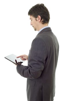 young businessman working with a tablet pc, isolated