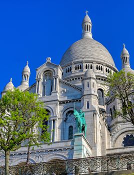 The Basilica of the Sacred Heart of Paris, commonly known as Sacré-Cœur Basilica, located in the Montmartre district of Paris, France.