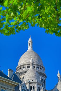 The Basilica of the Sacred Heart of Paris, commonly known as Sacré-Cœur Basilica, located in the Montmartre district of Paris, France.