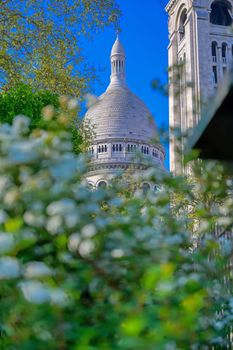 The Basilica of the Sacred Heart of Paris, commonly known as Sacré-Cœur Basilica, located in the Montmartre district of Paris, France.