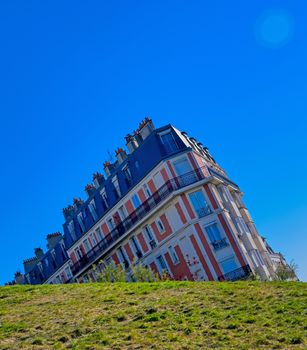 The sinking house located in the Montmartre district of Paris, France.