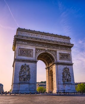 A view of the Arc de Triomphe located in Paris, France.