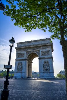 A view of the Arc de Triomphe located in Paris, France.