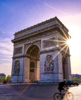 A view of the Arc de Triomphe located in Paris, France.