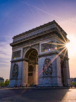 A view of the Arc de Triomphe located in Paris, France.