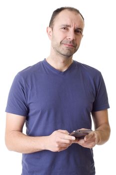 young casual man on the phone, isolated