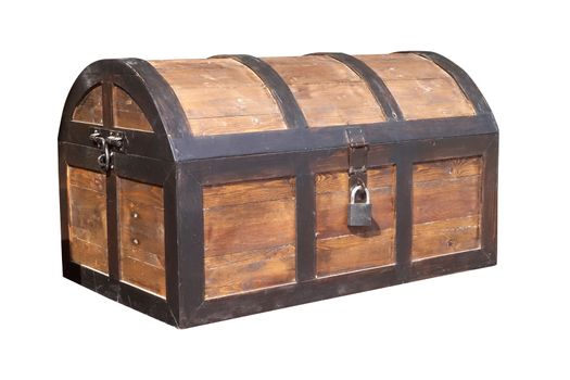 Vintage wooden chest with key lock isolated on white background, Work with clipping path. 