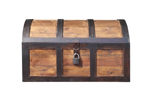 Vintage wooden chest with key lock isolated on white background, Work with clipping path. 