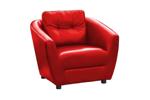Red leather armchair isolated on white background, with clipping path.