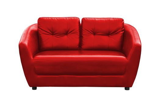 Red leather armchair isolated on white background, with clipping path.