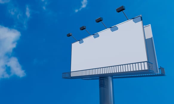 Large advertising pole blank advertising billboard signpost with the blue clear sky during the daytime. 3D Rendering