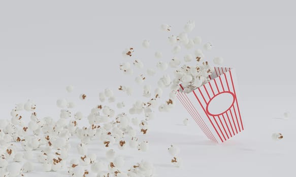 Popcorn in red and white striped cardboard bucket isolated on white background
