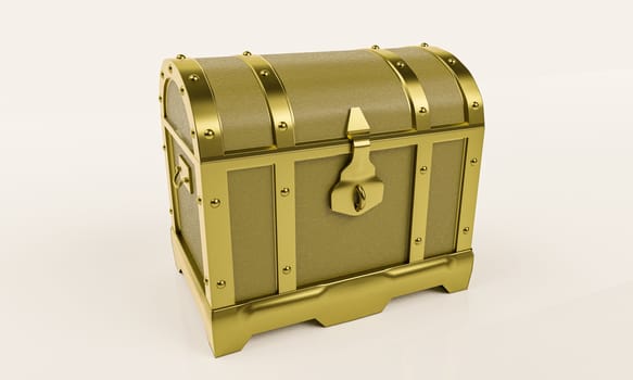Empty golden vintage treasure chest. Isolated on white background and wallpaper. 3D Render.