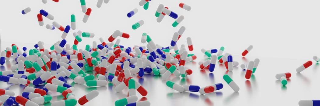 pharmaceutical colorful pills medicine & antibiotics /tablets medicine. 3D rendering.