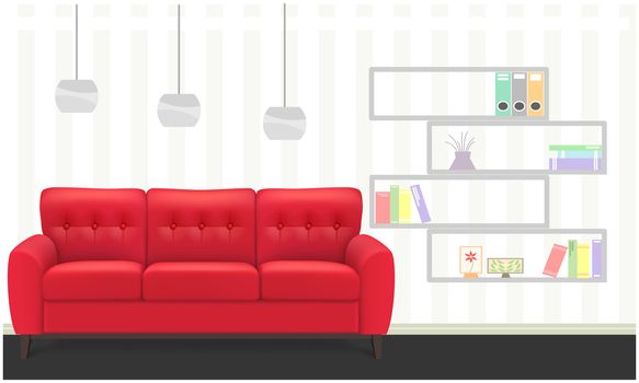 mock up illustration of red couch in a living room