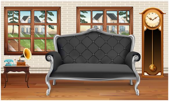 mock up illustration of gray couch in a lounge