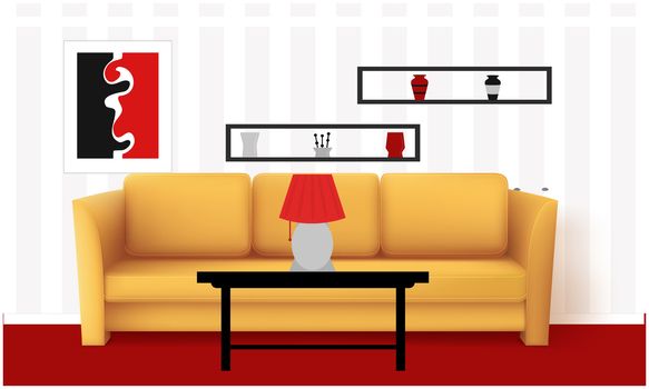 mock up illustration of yellow couch in a room