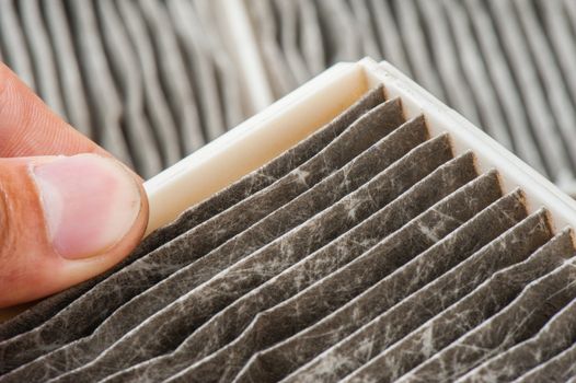 worn cabin air conditioner filter of car.