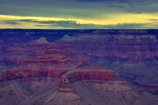 South Rim Grand Canyon before sunset, Arizona, US.
