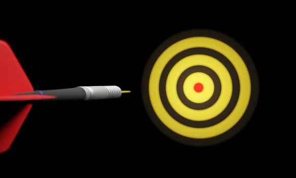 Arrow hitting in the target center of bullseye for Business focus concept,  Modern style. 3D rendering.