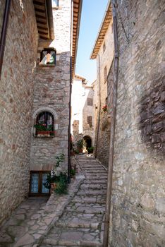 macerino,italy june 02 2020 :ancient village of macerino completely made of stone foreshortenings and houses