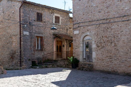 macerino,italy june 02 2020 :ancient village of macerino completely made of stone foreshortenings and houses