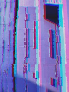 Abstract of modern buildings in the city background with digital glitch effect