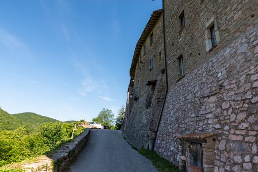 macerino,italy june 02 2020 :main starda for entry into the town surrounding the walls