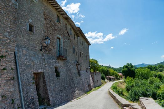 macerino,italy june 02 2020 :road that enters or leaves the village of Macerino in this case exiting