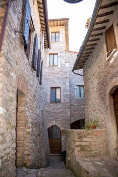 macerino,italy june 02 2020 :ancient village of macerino completely made of stone foreshortenings and houses