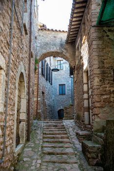 macerino,italy june 02 2020 :ancient village of macerino completely made of stone foreshortenings and houses