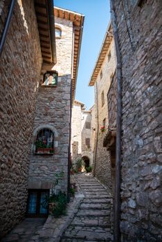 macerino,italy june 02 2020 :ancient village of macerino completely made of stone foreshortenings and houses