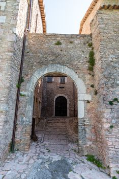 macerino,italy june 02 2020 :ancient village of macerino completely made of stone foreshortenings and houses