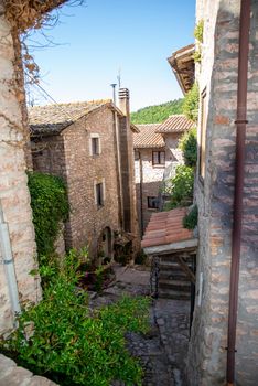 macerino,italy june 02 2020 :ancient village of macerino completely made of stone foreshortenings and houses