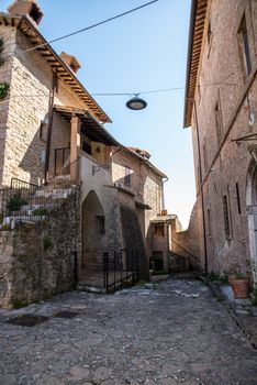 macerino,italy june 02 2020 :ancient village of macerino completely made of stone foreshortenings and houses